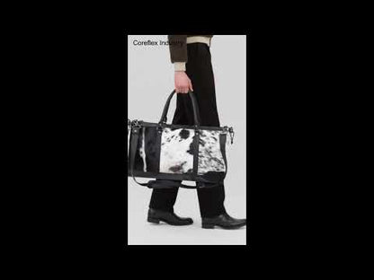 Black and White Natural Cowhide Leather Columbus Weekender
