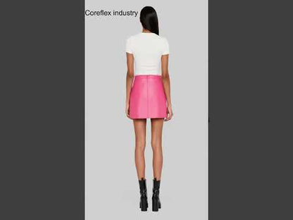 Women Pink Leather Skirt