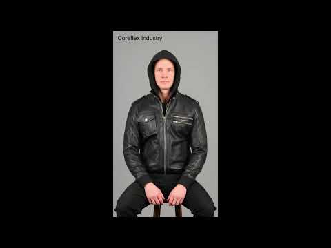 Bravado Black Hooded Leather Bomber Jacket