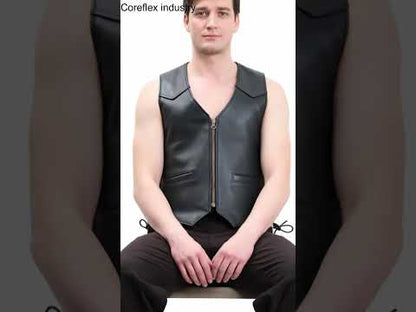 Men's Zip Front Leather Vest Lace