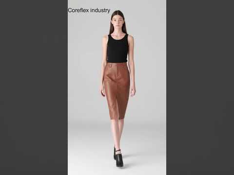 Women Brown Leather Midi Skirt