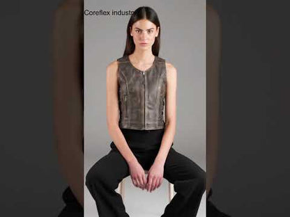 Distressed Brown Leather Biker Vest