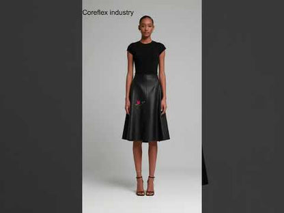 Flower Leather A Line Skirt
