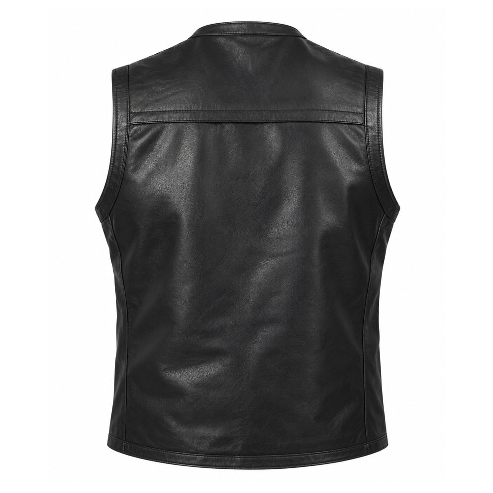 Safari brown leather vest for men made from genuine sheepskin with multiple pockets
