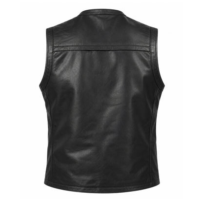 Safari brown leather vest for men made from genuine sheepskin with multiple pockets