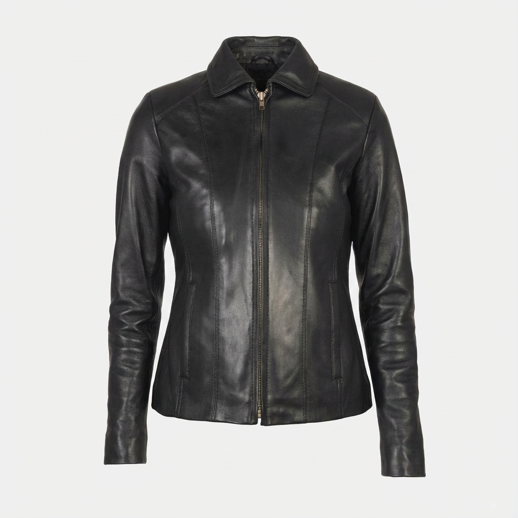 Black leather jacket on a white background