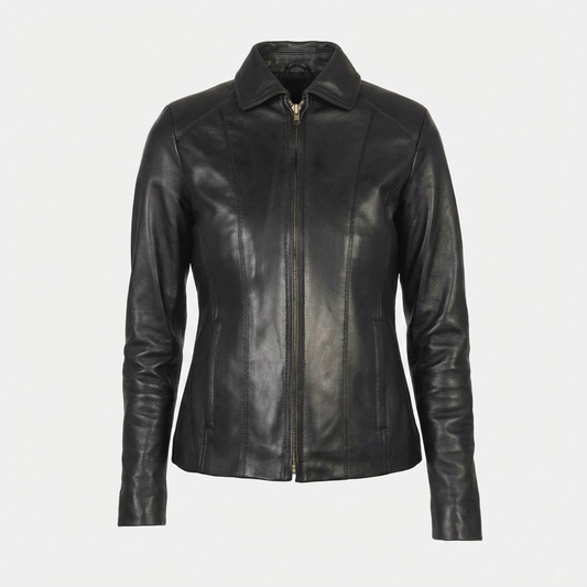 Black leather jacket on a white background